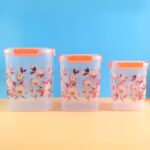 Square 3 Pcs Floral Printed Airtight Storage Container Set (3 Pcs Set) - Sleeve Design by Nari Haat, Indian ethnic we...