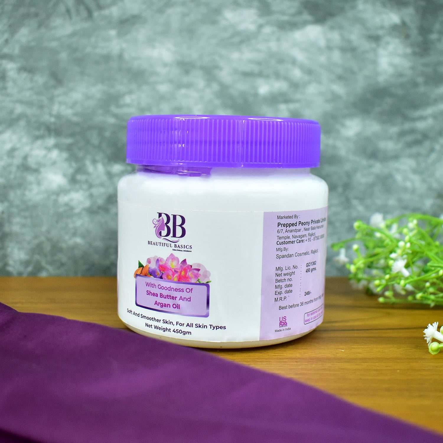 01_6bc31a0c-12b8-428b-b6b7-e75252e2e5d2.jpg Beautiful Basics Shea Butter & Argan Oil Body Cream – 450g - Front View by Nari Haat, Indian ethnic wear, women clo...