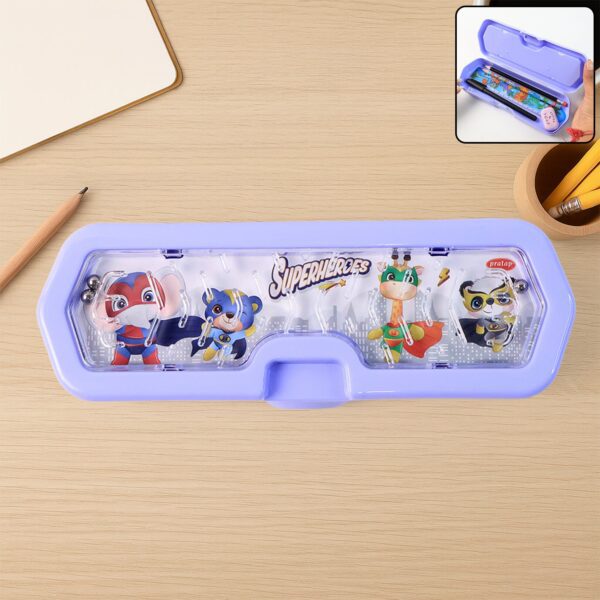 Cartoon Character Printed Plastic Pencil Box with Built-in Maze Puzzle Game (1 Pc) - Front View by Nari Haat, Indian ...