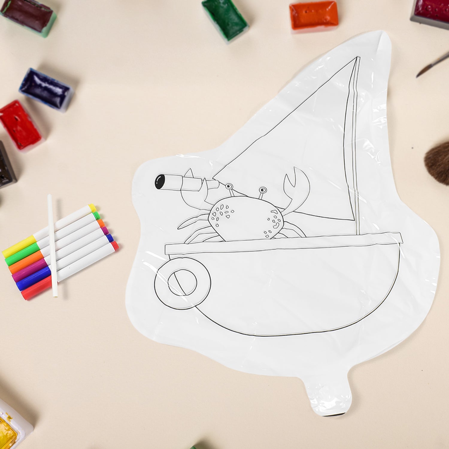 01_879af276-8479-47c8-ac15-81304456c4fc.jpg Multicolour colour-your-own inflatable animals With 6pcs Colored Pen Markers (1 Set) - Front View by Nari Haat, India...