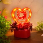 Romantic Heart-Shaped Love Couple Decorative Showpiece with Rose Base (1 Pc) - Front View by Nari Haat, Indian ethnic...
