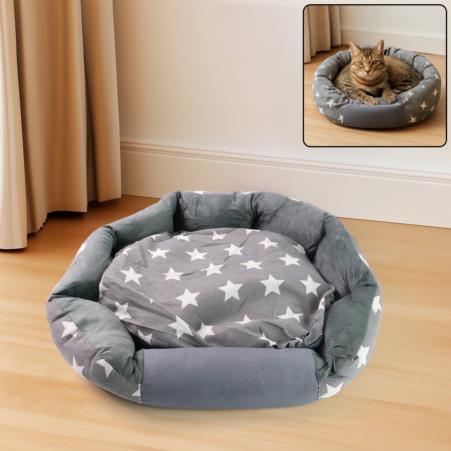 01_8c52be3e-ff4a-4fdf-b0fd-da7a9e029489.jpg 3XL Extra-Large Star Pattern Round Pet Bed for Cats & Small Dogs - Front View by Nari Haat, Indian ethnic wear, women...