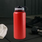 Red Stainless Steel Double Wall Vacuum-Insulated Drink Water Bottle (1000 ML) - Front View by Nari Haat, Indian ethni...