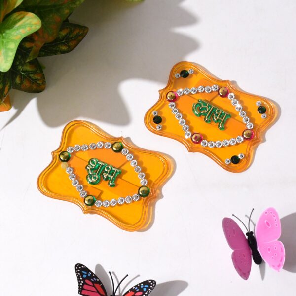 Shubh Labh Decorative Wall Hangings (2 Pc) - Front View by Nari Haat, Indian ethnic wear, women clothing, designer suit