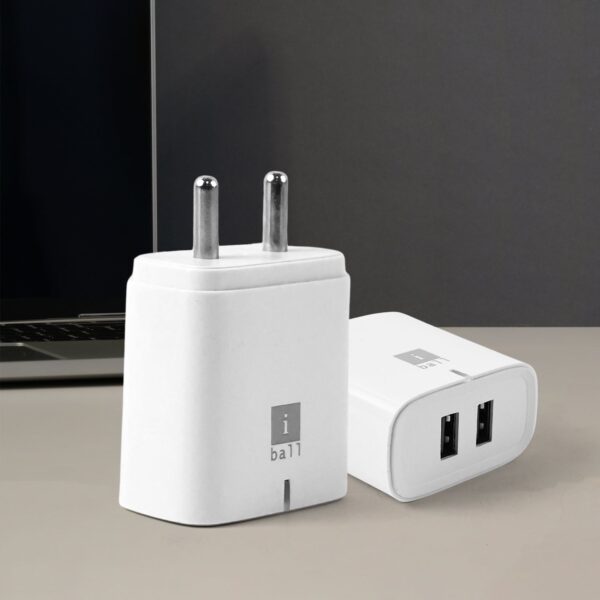 iBall Dual USB Wall Charger 5V/3.1A – High-Speed Dual Port Fast Charging (1 Pc) - Front View by Nari Haat, Indian e...