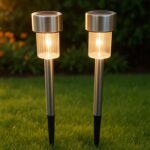 Solar-Powered Stainless Steel Garden Pathway Lights 31x4 cm (2 Pc) - Front View by Nari Haat, Indian ethnic wear, wom...