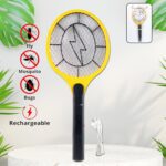 Yellow Rechargeable Electric Mosquito Killer Racket with Cable - Front View by Nari Haat, Indian ethnic wear, women c...