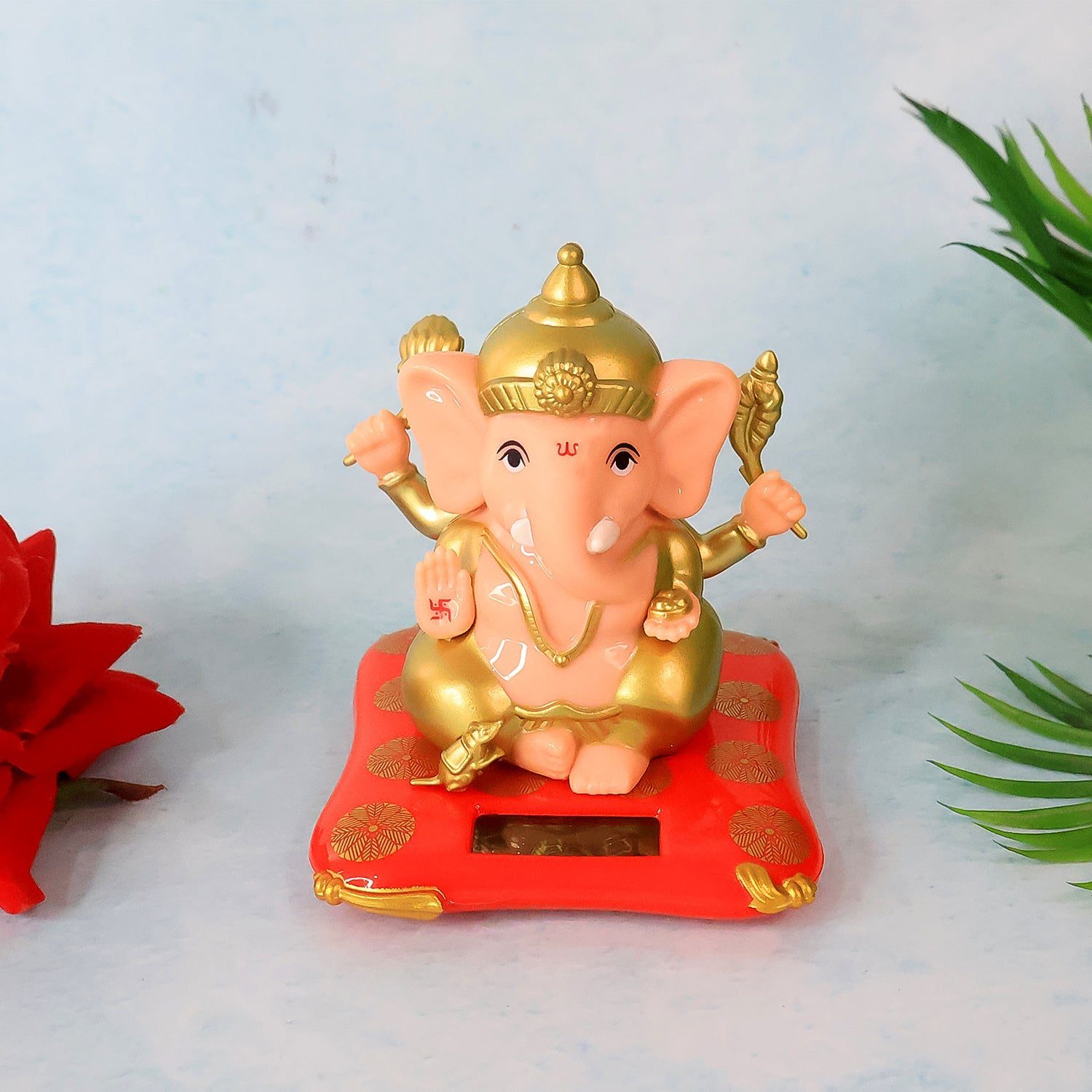 01_9874a3df-6bd8-46bd-a816-9f3302d40460.jpg Decorative Medium Lord Ganesh Idol Decorative Statue with Solar-Powered Base (1 Pc) - Front View by Nari Haat, Indian...