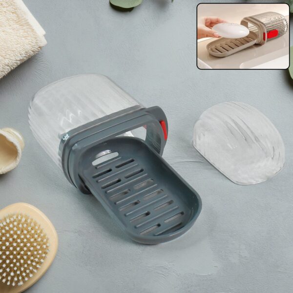 Multipurpose Soap Box Holder with Transparent Dust-Proof Lid ,Sabudani (1 Pc) - Front View by Nari Haat, Indian ethni...