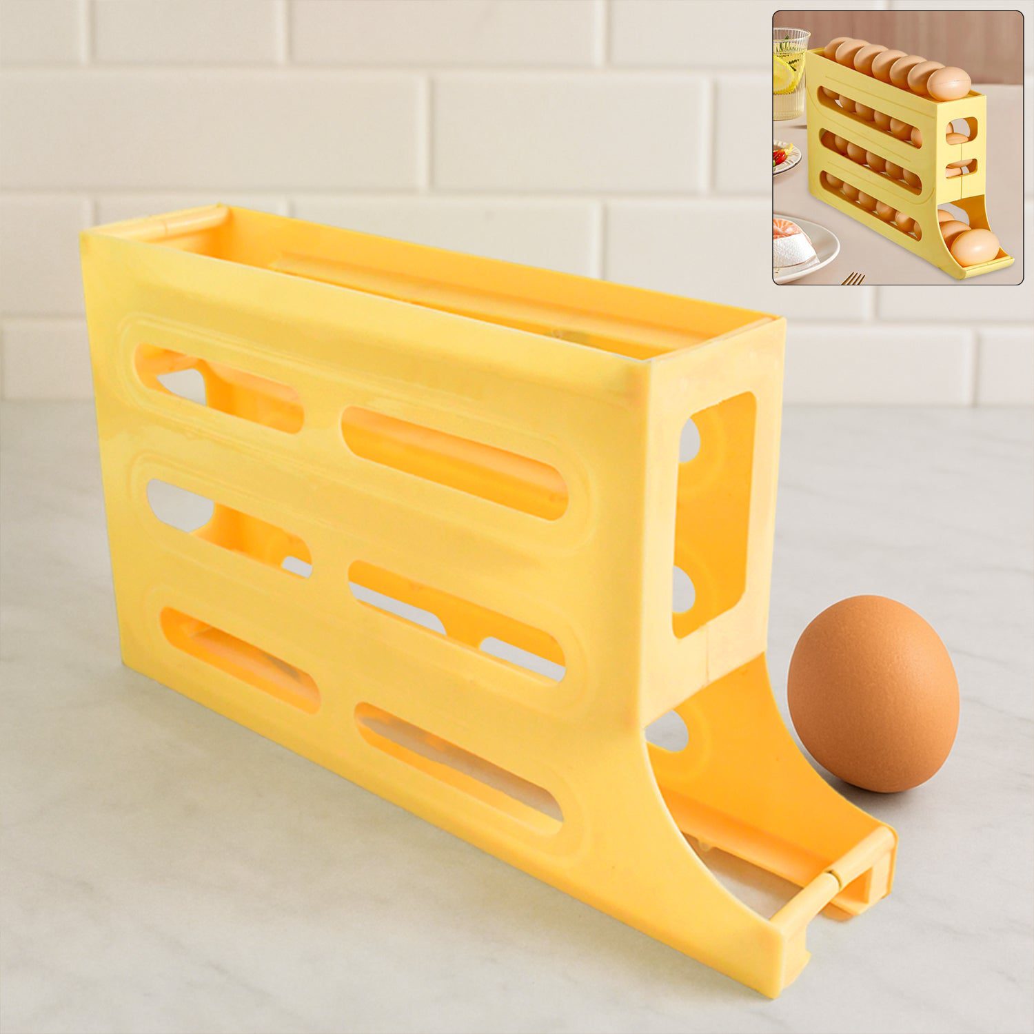 01_9df1c750-a121-4285-9956-9646ccfac96b.jpg 3-Layer Rolling Egg Storage Rack Dispenser (1 Pc) - Front View by Nari Haat, Indian ethnic wear, women clothing, desi...