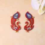 Decorative Wooden Shubh Labh Wall Hanging (2 Pc) - Closeup Embroidery by Nari Haat, Indian ethnic wear, women clothin...