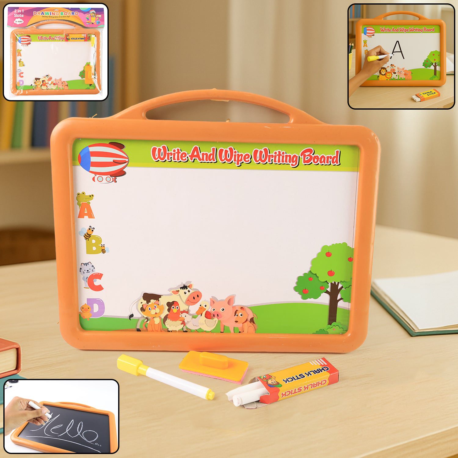 01_a23c046a-7562-4b2f-af6c-8798e4229a8d.jpg 2-in-1 Double-Sided Write and Wipe Educational Drawing Board for Kids (1 Set) - Front View by Nari Haat, Indian ethni...