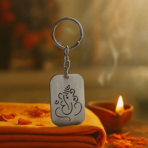 Auspicious Ganesh Cut-Out Metal Keychain - (1 Pc) - Front View by Nari Haat, Indian ethnic wear, women clothing, desi...