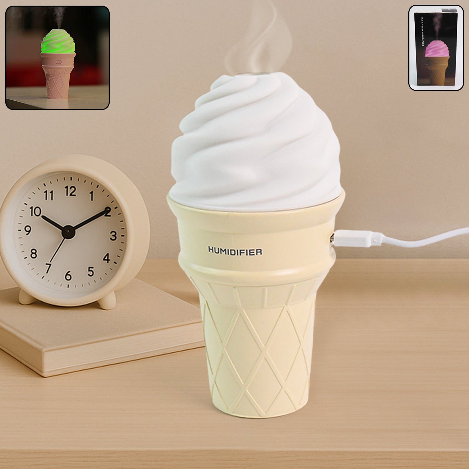 01_a7f76be2-c52b-44af-9fc6-b245e55f58df.jpg Ice Cream Cone Shape Air Freshener Humidifier (1Pc / Cream Color) - Front View by Nari Haat, Indian ethnic wear, wome...