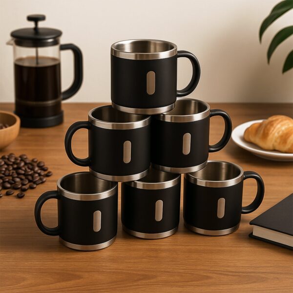 Apex Premium Stainless Steel Double Wall Coffee Mug Gift Set (6 Pc / 150 ML) - Front View by Nari Haat, Indian ethnic...