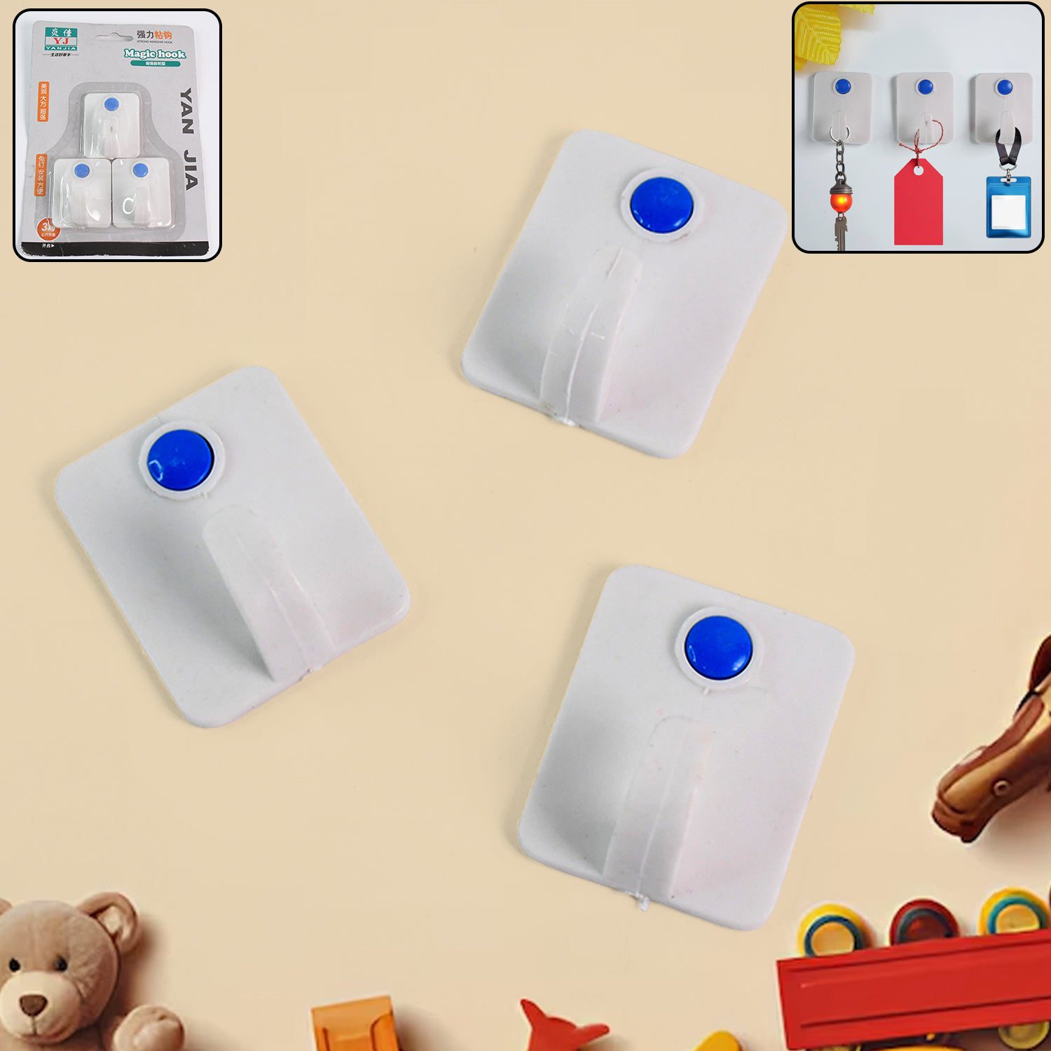 01_af64ea3f-61f9-4a85-b5be-8d7086bb12e8.jpg 3-Piece Self-Adhesive Wall Hooks Set - Front View by Nari Haat, Indian ethnic wear, women clothing, designer suit