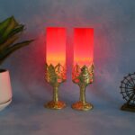 Decorative LED Candle Light Lamps with Golden Stand  (2 Pc) - Front View by Nari Haat, Indian ethnic wear, women clot...