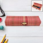 Multi-Purpose Handcrafted Bamboo Mat Style Pen Pencil & Makeup Box (1 Pc) - Closeup Embroidery by Nari Haat, Indian e...