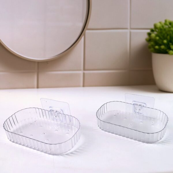 Self Adhesive Transparent Wall Mounted Soap Dish Holder (2 Pc) - Front View by Nari Haat, Indian ethnic wear, women c...