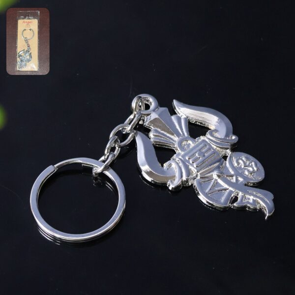 Trishul Damru Shiv Symbol Silver Keychain (1 Pc) - Front View by Nari Haat, Indian ethnic wear, women clothing, desig...