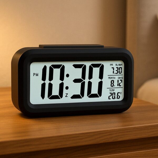 Digital LCD Alarm Clock with Backlight (1 Pc) - Front View by Nari Haat, Indian ethnic wear, women clothing, designer...