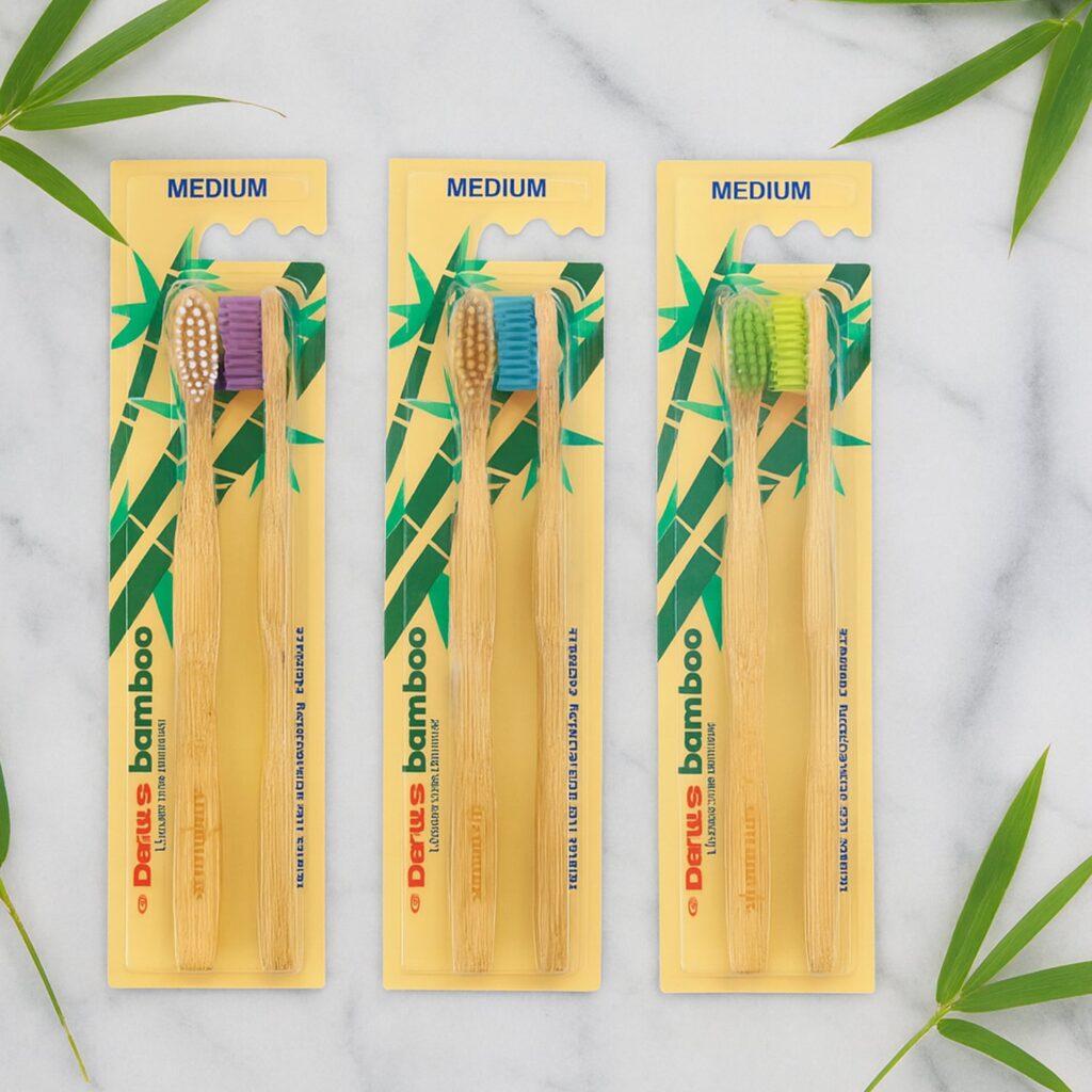 Twin pack of eco-friendly bamboo toothbrushes