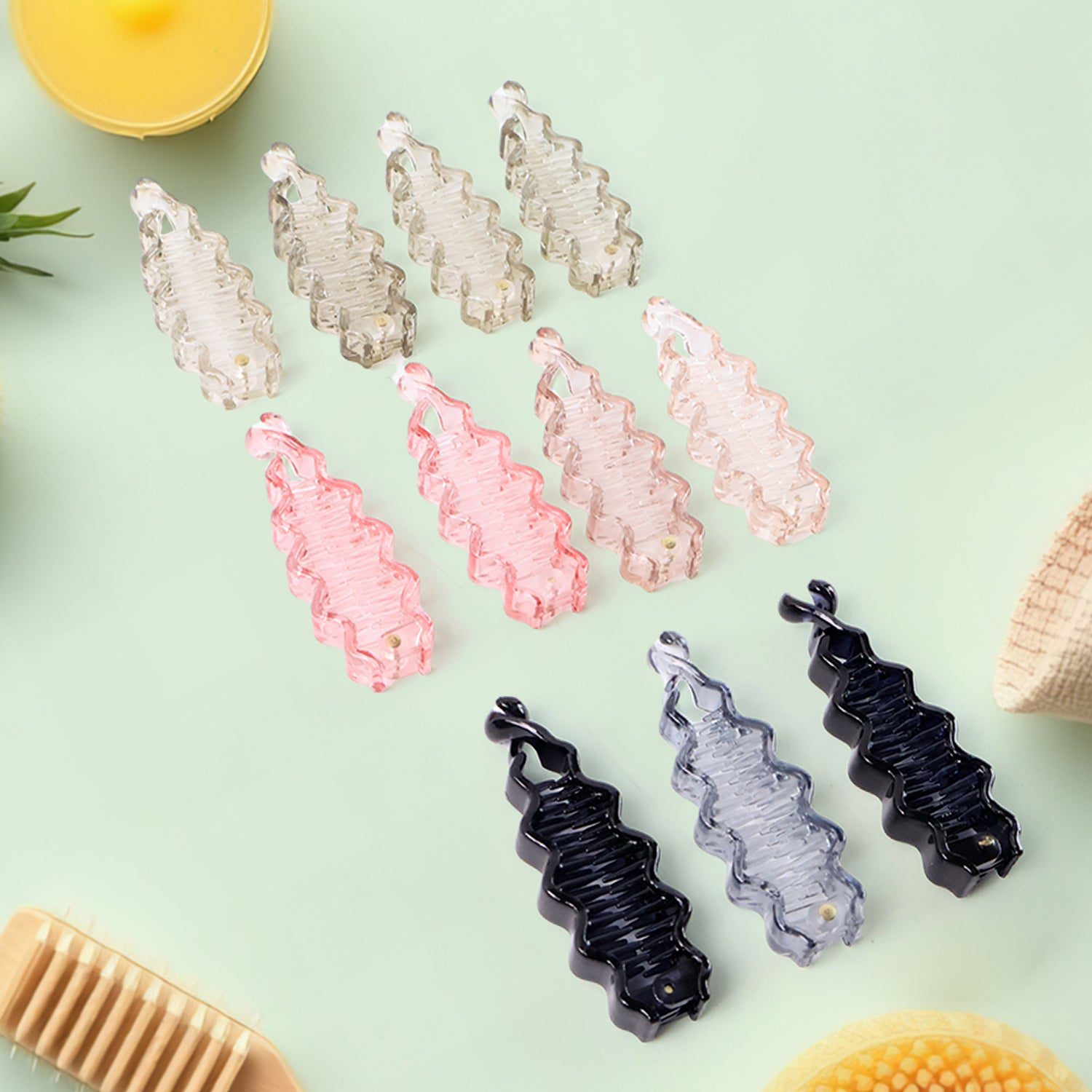 01_c146125d-59e5-4045-8439-20e49677c275.jpg Plastic Hair Claw Clips Strong Clips (12 Pc / Mix Color), Hair accessories - Front View by Nari Haat, Indian ethnic w...