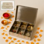 Multipurpose Stainless Steel Jewelry Storage Organizer Box 6 Compartments (1 Pc) - Fabric Detail by Nari Haat, Indian...
