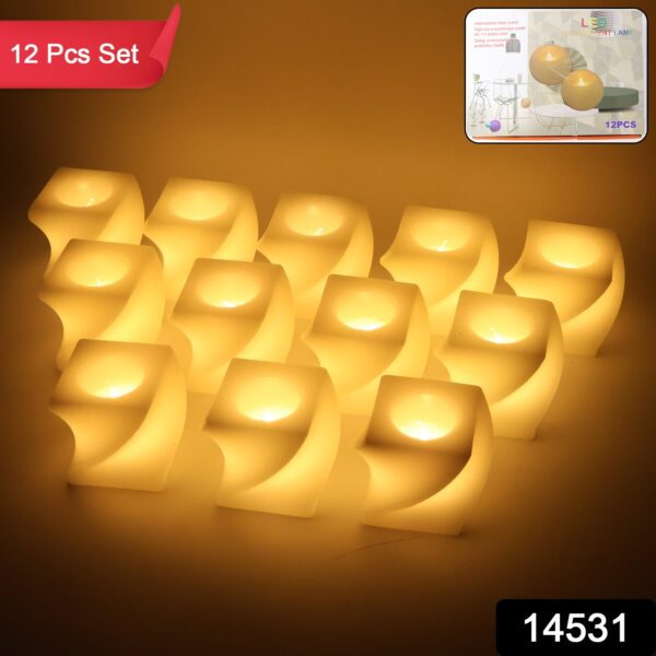 Set of 12 LED Flameless Decorative Candles – Square Shape Tealight Lamps - Front View by Nari Haat, Indian ethnic w...