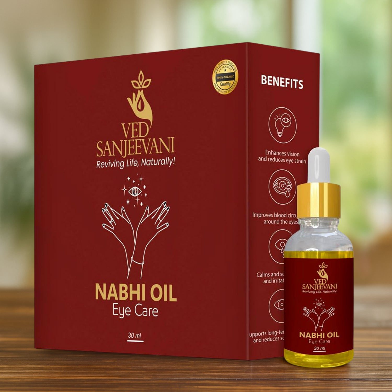 01_dfe4053d-0573-47ee-b0e9-4a53aa13c8ee.jpg Ved Sanjeevani 100% Organic Ayurvedic Nabhi Oil for Eye Care (30ML / 1 Pc) - Front View by Nari Haat, Indian ethnic w...