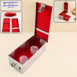 Premium Stainless Steel Velvet Lined Jewellery Storage Box with Lock and Red Interior - Front View by Nari Haat, Indi...