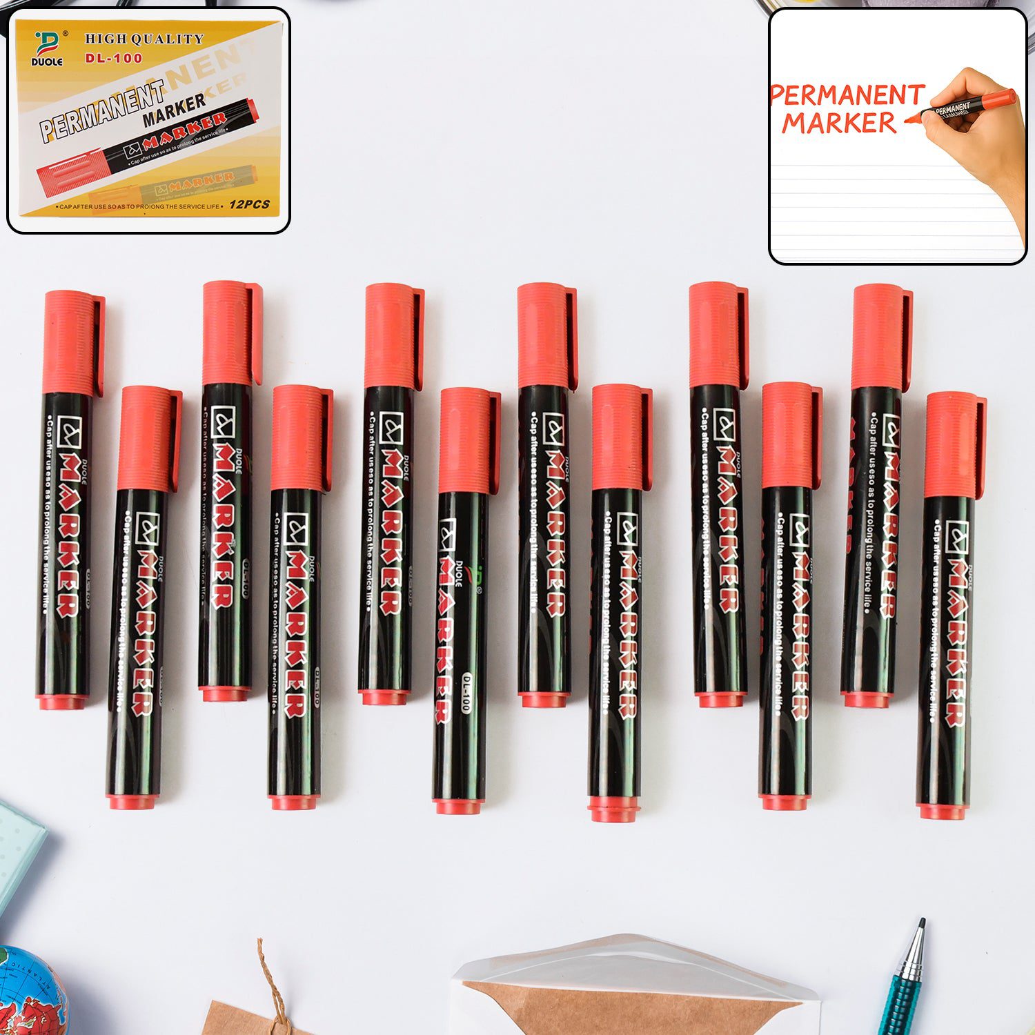 01_e4fd3b26-8eec-41d4-8326-31f71e86704e.jpg Premium Permanent Red Marker Pen Set (12 Pcs Set) - Front View by Nari Haat, Indian ethnic wear, women clothing, desi...