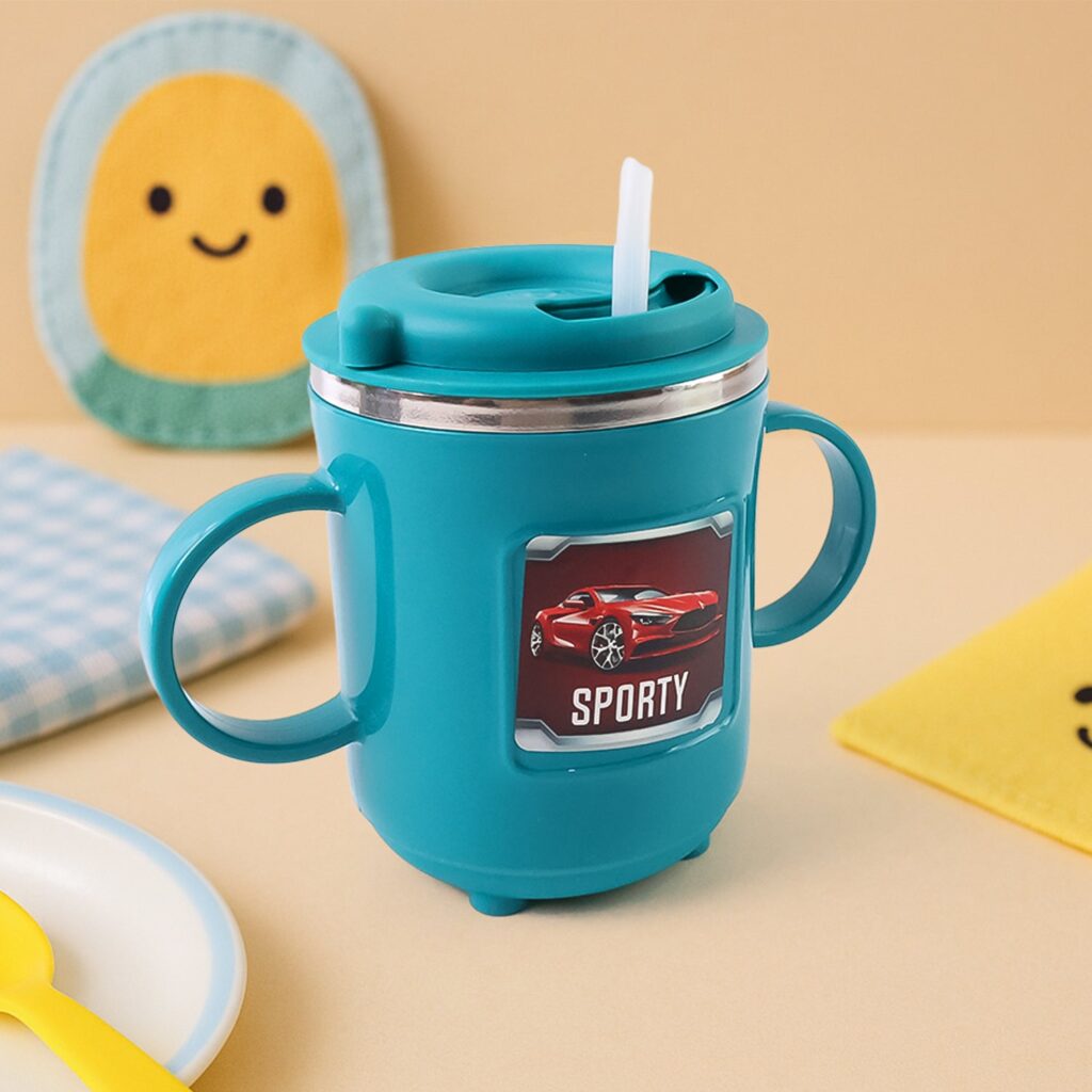 Supermom Kids Sporty Sipper Mug with Straw and Dual Handles Approx 300ml (1 Pc) - Front View by Nari Haat, Indian eth...