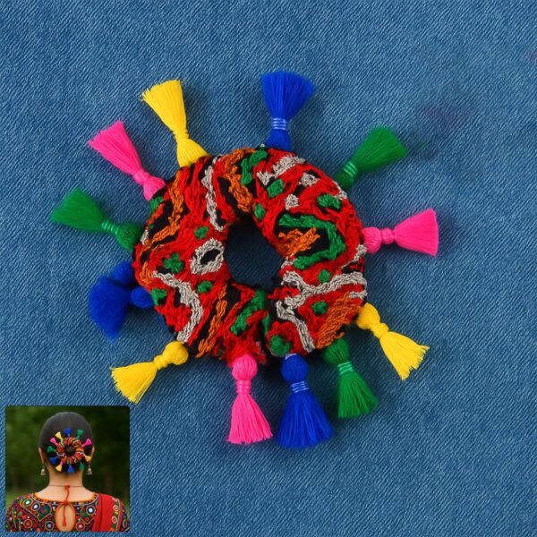 Traditional Multicolor Navratri Hair Bun (1 Pc) - Front View by Nari Haat, Indian ethnic wear, women clothing, design...