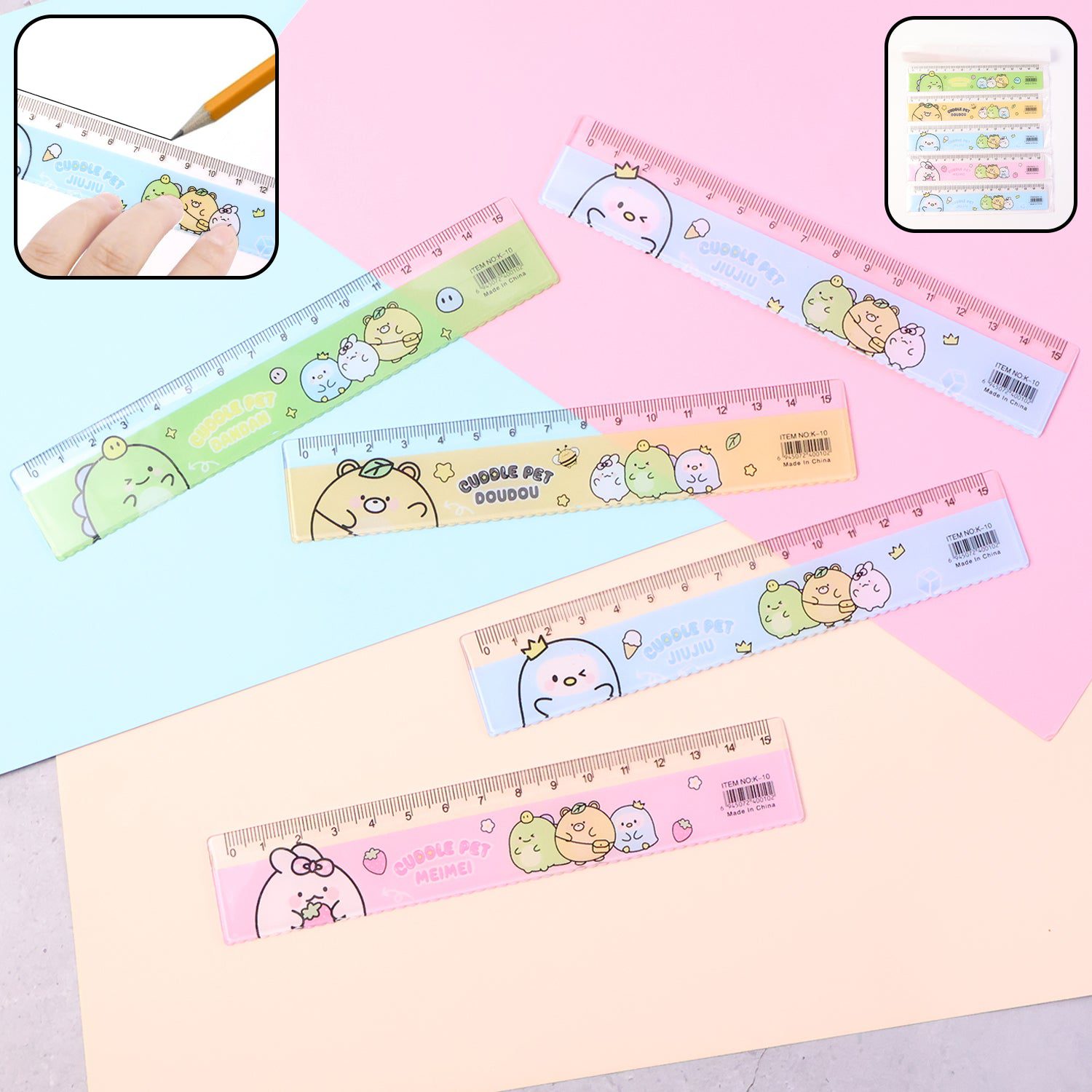 01_efcc1f91-2f92-49c8-a08d-b9268e426399.jpg Premium Cute Cartoon Plastic Ruler Set for Kids (5 Pc) - Front View by Nari Haat, Indian ethnic wear, women clothing,...