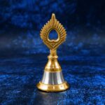Brass and Steel Temple Ghanti (Pooja Bell) – Decorative Spiritual Accessory - Front View by Nari Haat, Indian ethni...
