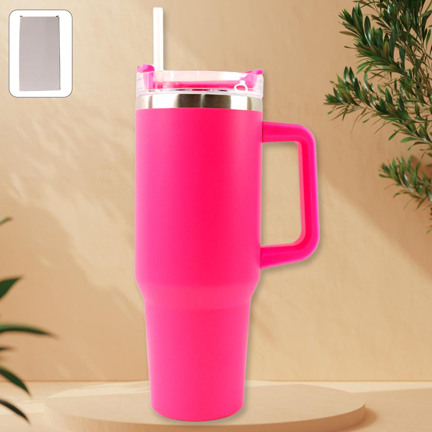 01_f0a3e2af-bfe2-403e-8578-31c8d2f1feb4.jpg Pink Extra Large Insulated Travel Mug, Tumbler (1200ML - 1 Pc) - Front View by Nari Haat, Indian ethnic wear, women c...