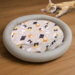 Round Soft Plush Cat Bed with Cartoon Cat Print Cushion  1 Pc - Front View by Nari Haat, Indian ethnic wear, women cl...