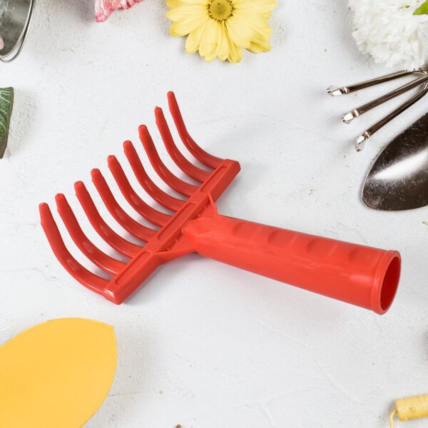 Heavy Duty Plastic Garden Hand Rake – 9-Tooth Cultivator Tool (1 Pc) - Front View by Nari Haat, Indian ethnic wear,...