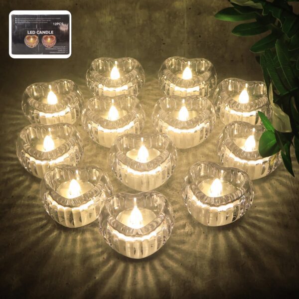 Set of 12 Heart-Shaped LED Flameless Decorative Candles - Front View by Nari Haat, Indian ethnic wear, women clothing...
