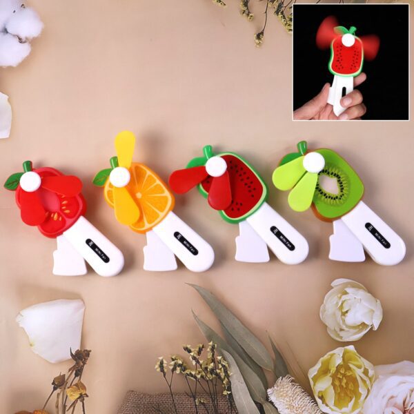 Mini Hand Pressure Fruit-Shaped Fan for Kids (1 Pc / Mix Design) - Front View by Nari Haat, Indian ethnic wear, women...