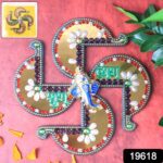 Golden Swastik Shubh Labh Wall Hanging with Ganesh Idol (1 Pc) - With Dupatta by Nari Haat, Indian ethnic wear, women...