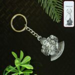 Lord Ganesha Sitting Design Silver Keychain (1 Pc) - Front View by Nari Haat, Indian ethnic wear, women clothing, des...