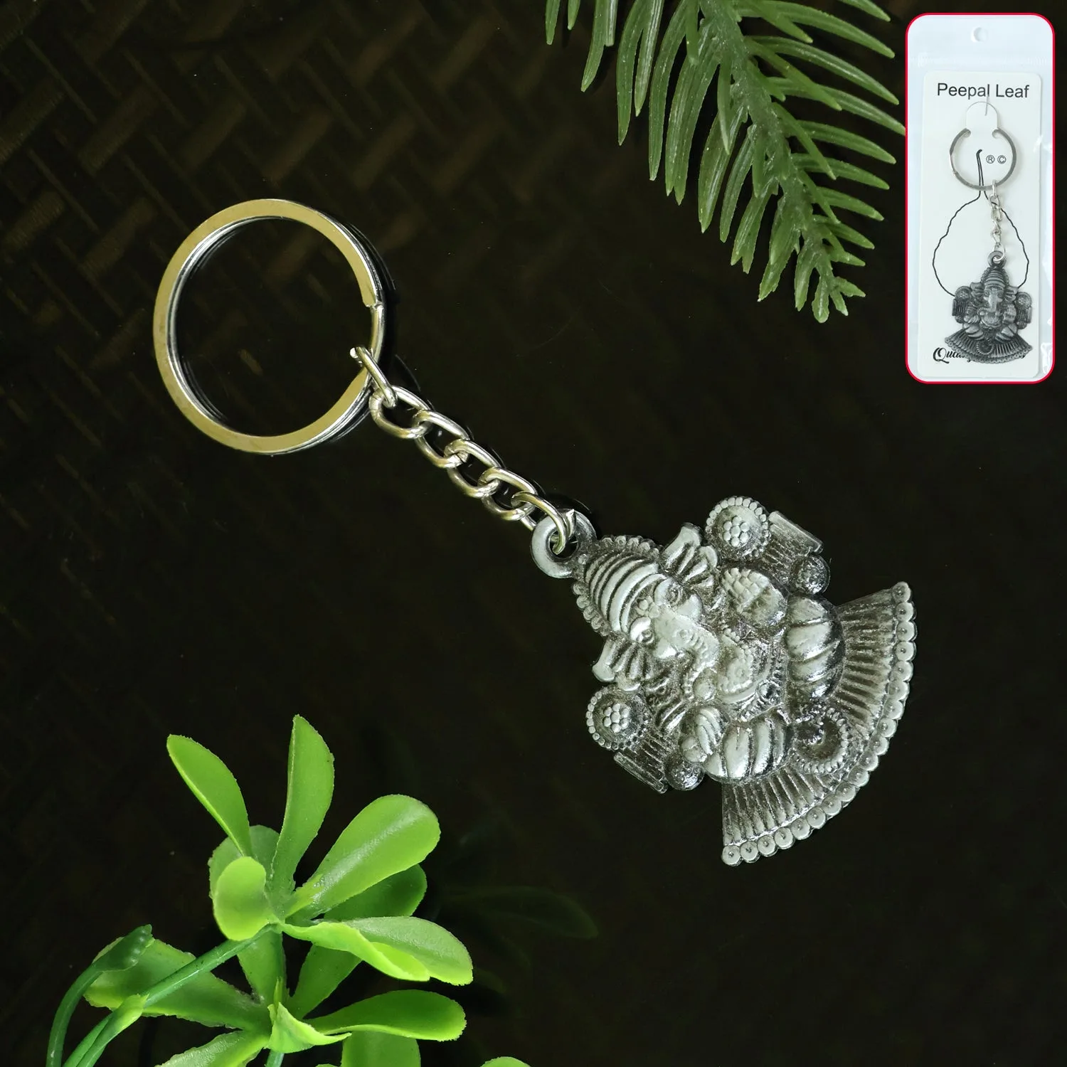 Lord Ganesha Sitting Design Silver Keychain divine car accessories