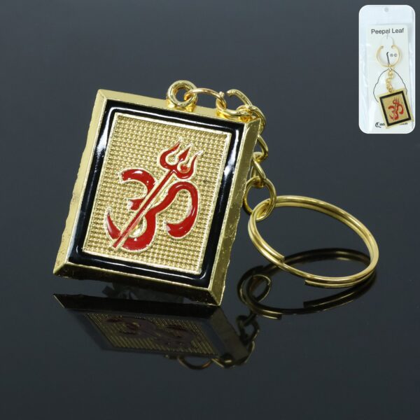 Om Trishul Symbol Golden Keychain (1 Pc) - Front View by Nari Haat, Indian ethnic wear, women clothing, designer suit