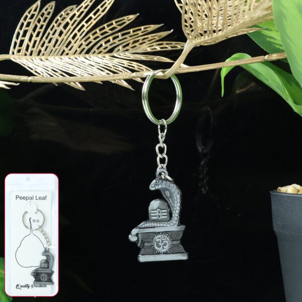 Shivling with Snake Design Silver Keychain (1 Pc) - Front View by Nari Haat, Indian ethnic wear, women clothing, desi...