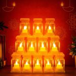 Set of 12 LED Storm Lantern Decorative Lights - Front View by Nari Haat, Indian ethnic wear, women clothing, designer...