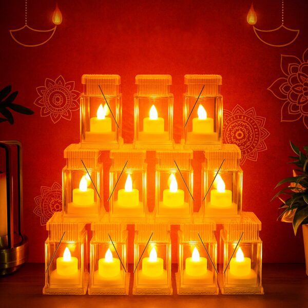 Set of 12 LED Storm Lantern Decorative Lights - Front View by Nari Haat, Indian ethnic wear, women clothing, designer...
