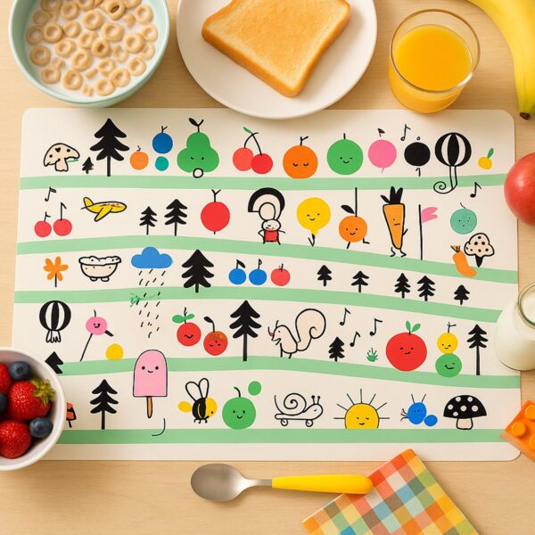Colorful Cartoon Printed Dining Table Placemats for Kids (4 Pc / 40x30 Cm) - Front View by Nari Haat, Indian ethnic w...