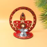 Handcrafted Wooden Decorative Diya Stand (1 Pc) - Closeup Embroidery by Nari Haat, Indian ethnic wear, women clothing...